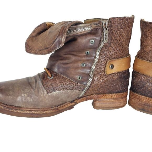 A.S.98 Women's Scully 40 US9-9,5 Brown Distressed Leather Flap Biker Boots - Picture 7 of 12